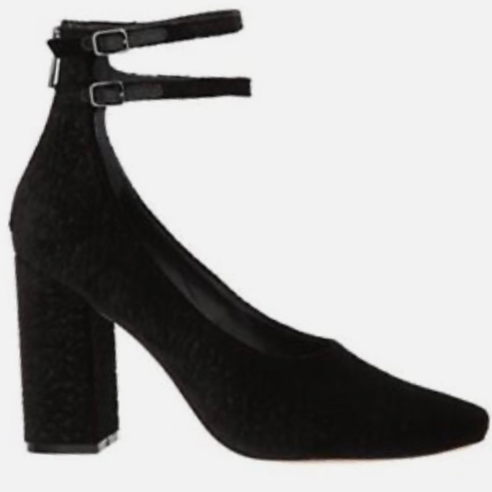 Sigerson Morrison Women's PLUM2 Pump Block Heel Ankle Strap Black Dress Shoe 6.5 - Picture 2 of 6